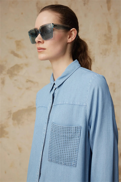 Minimal Cepli Uzun Kesim Klasik Yaka Mavi Tunik 1626