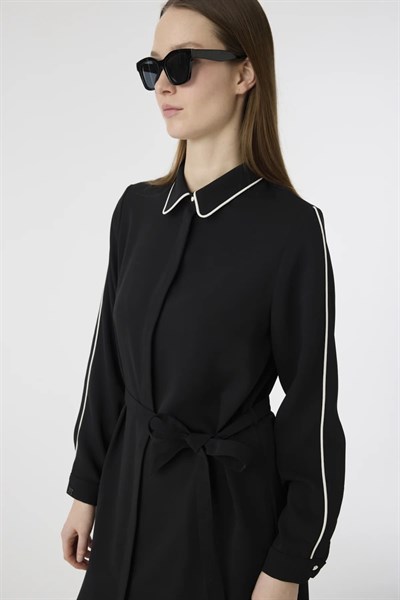 Şerit Detaylı Uzun Siyah Tunik 1646