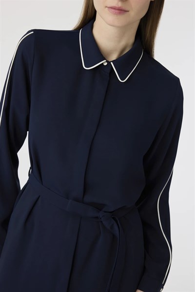 Şerit Detaylı Uzun Lacivert Tunik 1646