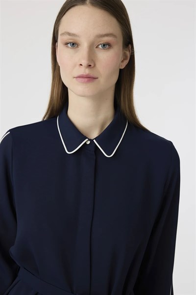 Şerit Detaylı Uzun Lacivert Tunik 1646