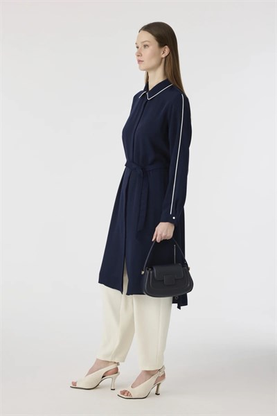 Şerit Detaylı Uzun Lacivert Tunik 1646