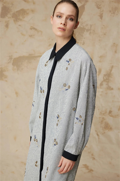 Çizgili Nakışlı Kontrast Yaka Lacivert Tunik 1652