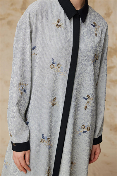 Çizgili Nakışlı Kontrast Yaka Lacivert Tunik 1652