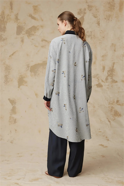 Çizgili Nakışlı Kontrast Yaka Lacivert Tunik 1652