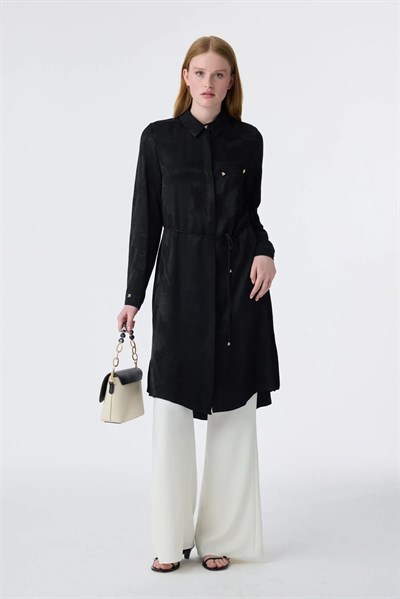 Jakarlı Bağlama Detaylı Siyah Tunik 1675