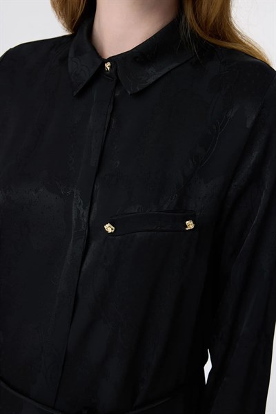 Jakarlı Bağlama Detaylı Siyah Tunik 1675