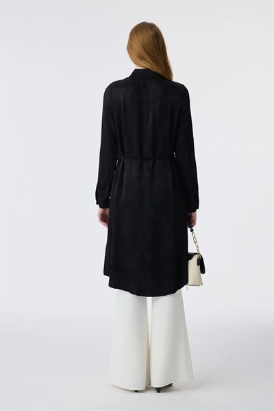 Jakarlı Bağlama Detaylı Siyah Tunik 1675