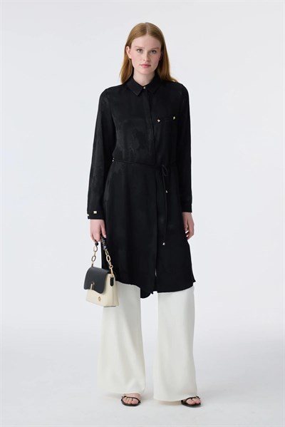 Jakarlı Bağlama Detaylı Siyah Tunik 1675