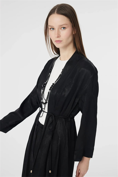 Desenli Uzun Kimono Siyah Takım 1770