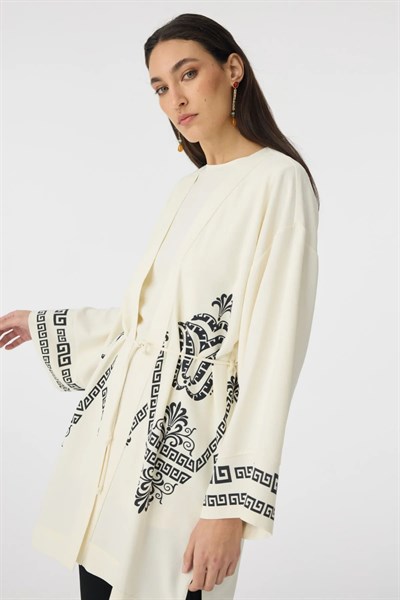 Etnik Desenli Siyah Kimono Ceket Takım 1943