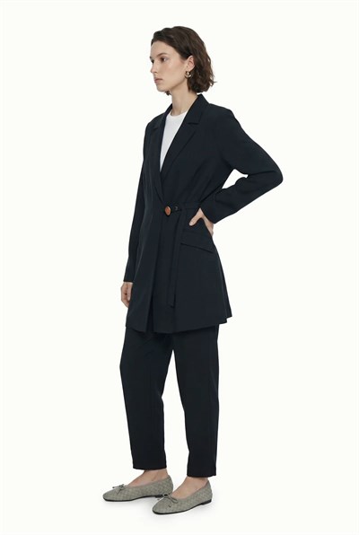 Blazer Yaka Aksesuar Detaylı Takım Lacivert Takım 1952