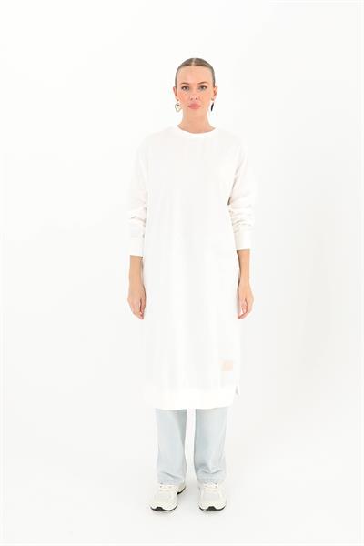 Uzun Düz Ekru Sweatshirt 30645
