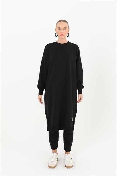 Uzun Düz Siyah Sweatshirt 30645