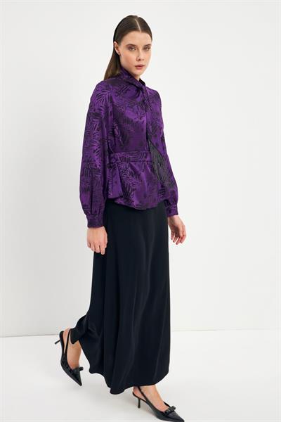 Yaprak Desenli Mor Bluz 1400