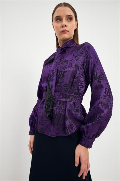Yaprak Desenli Mor Bluz 1400