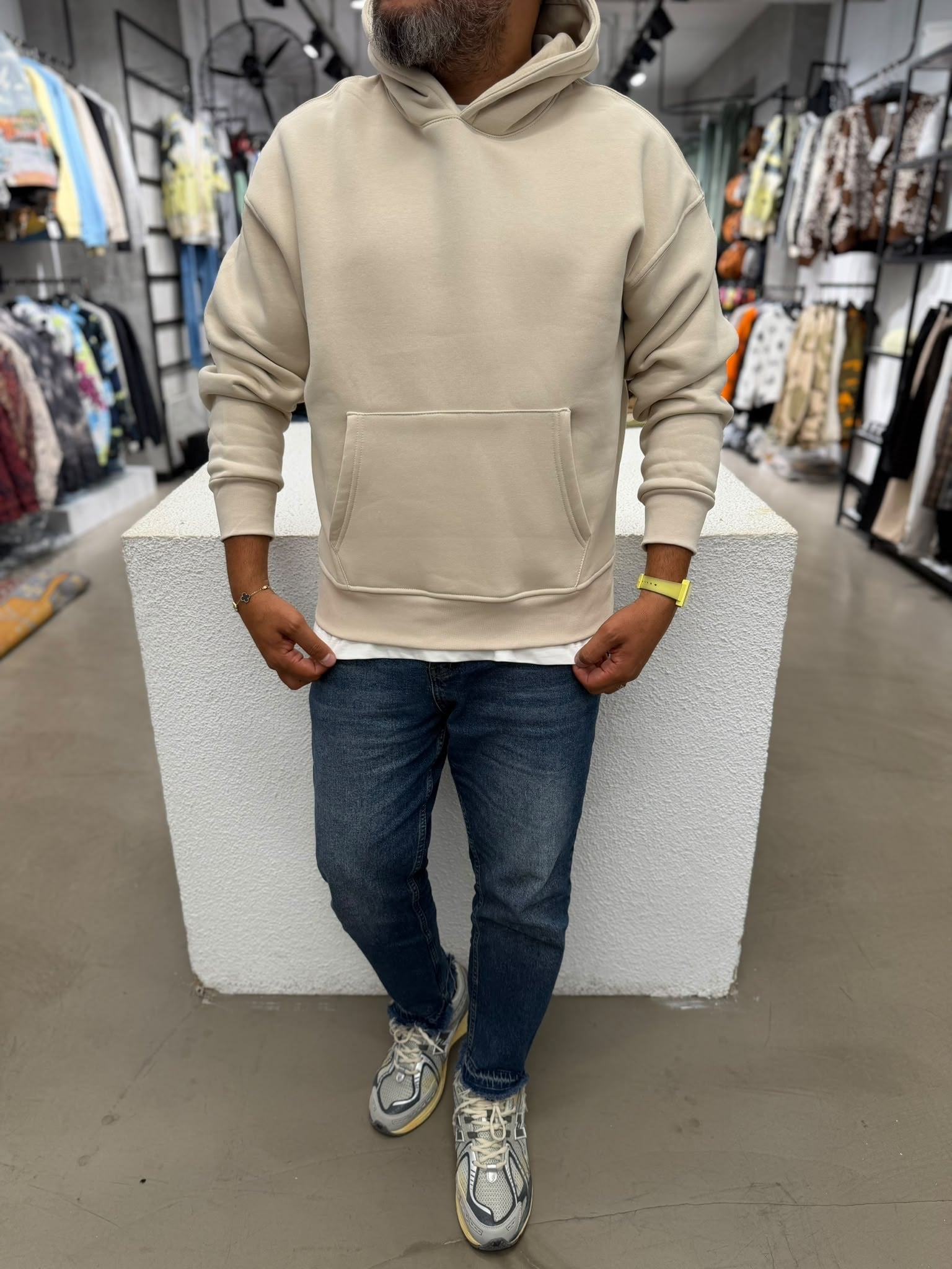 Basic Kapüşonlu Sweatshirt Bej