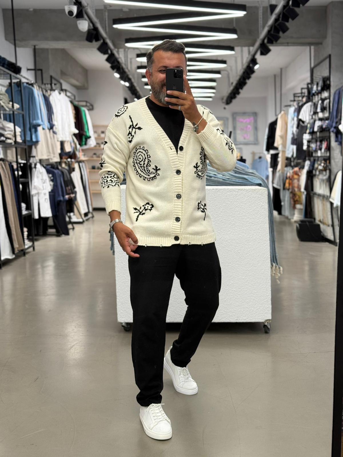 Desenli Oversize Hırka Bej
