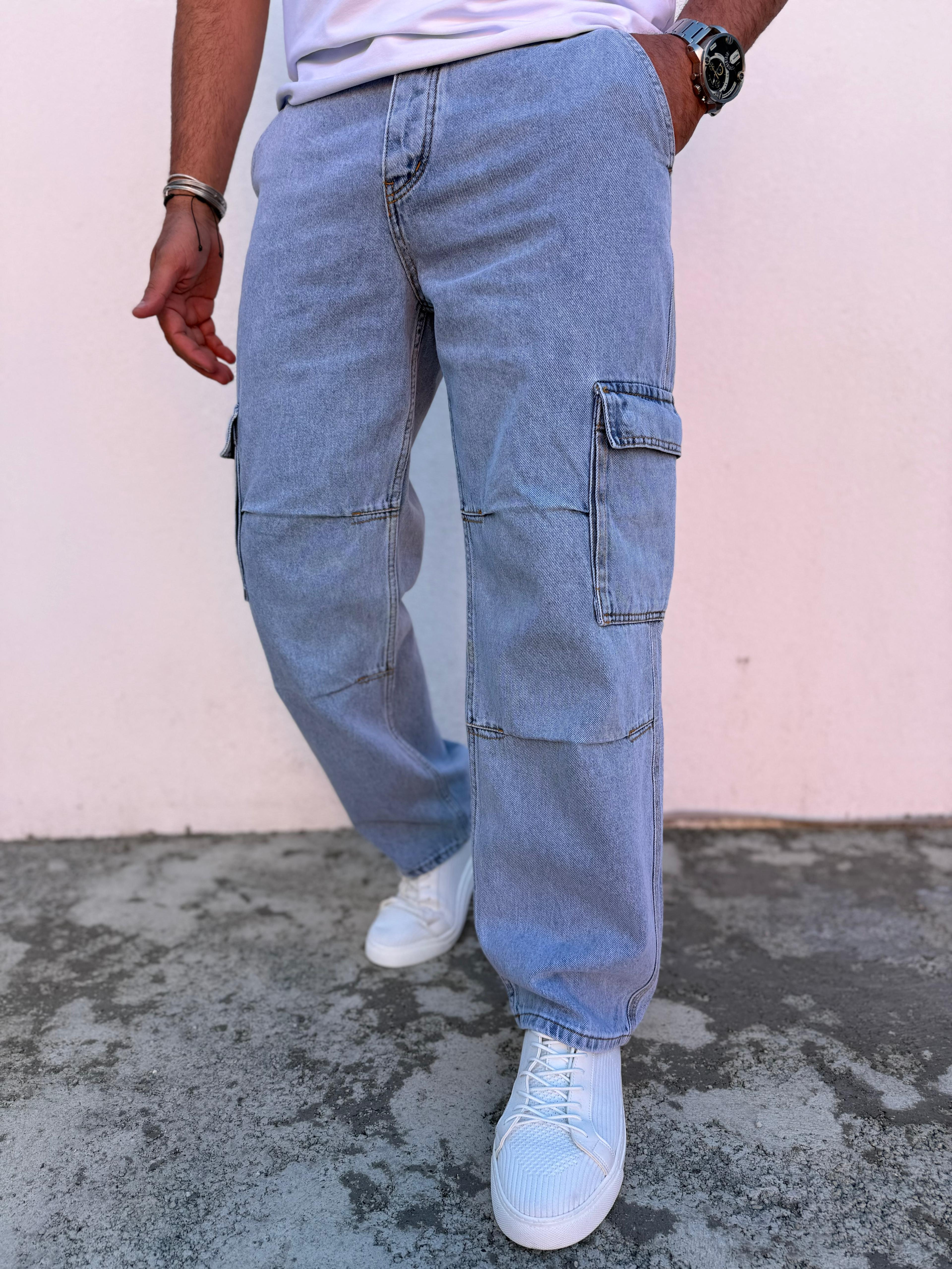 Kargo Cep Baggy Pantolon Buz Mavi