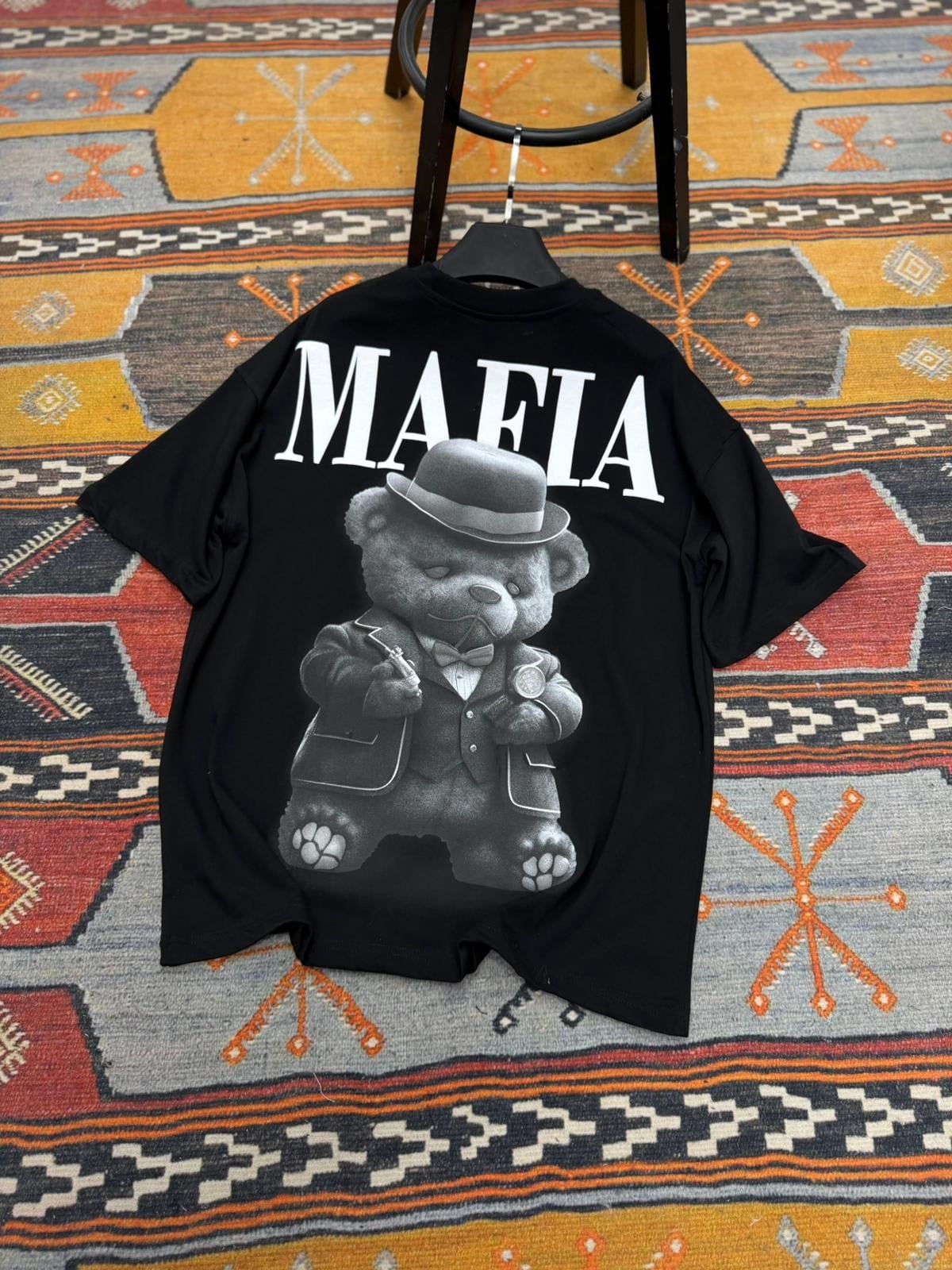 Mafia Baskılı Oversize Tişört Siyah