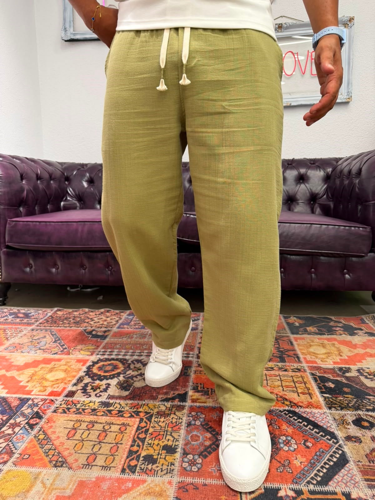 Müslin Kumaş Baggy Pantolon Yeşil