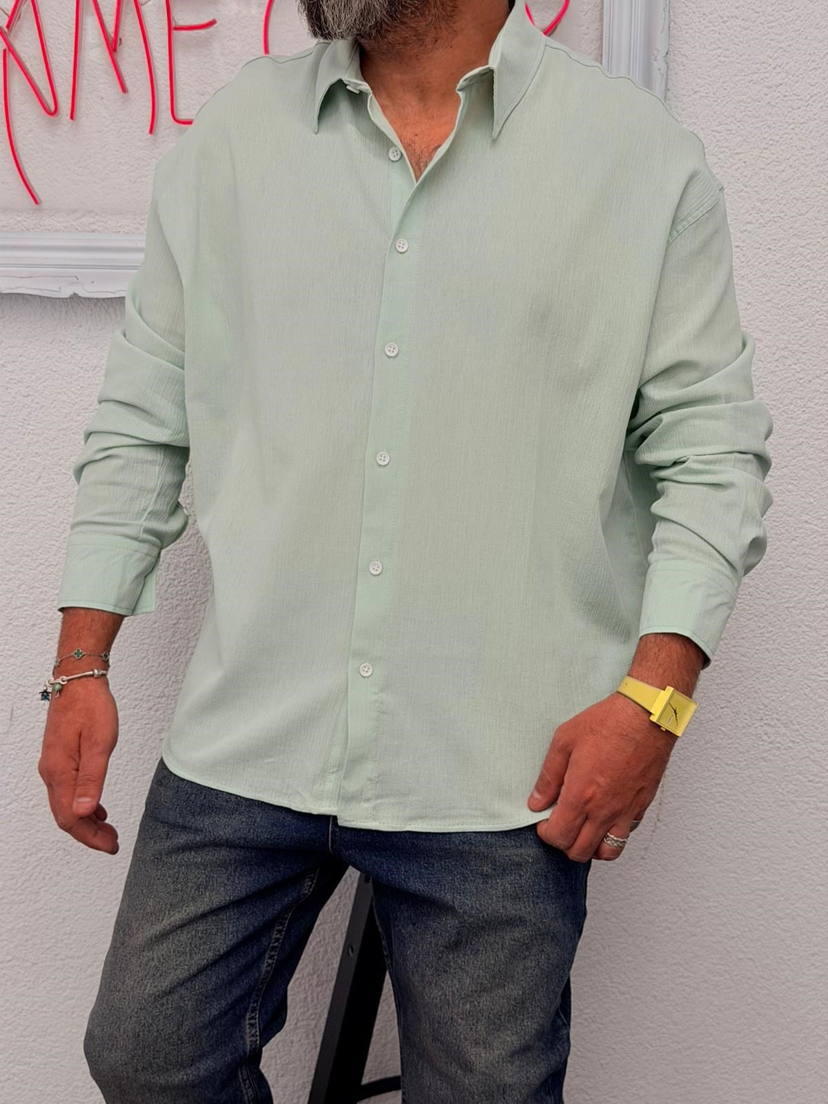 Oversize Krınkıl Gömlek Yeşil