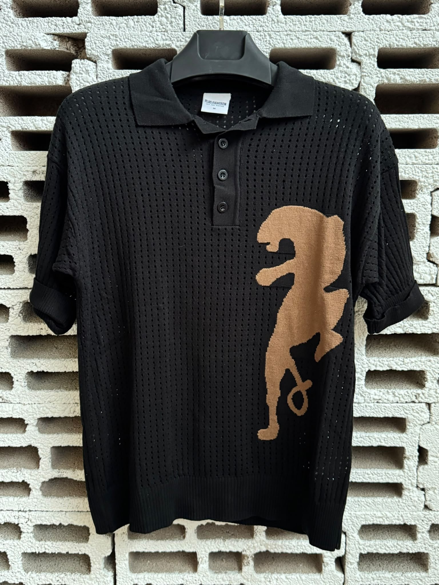 Polo Yaka Triko Desenli Siyah