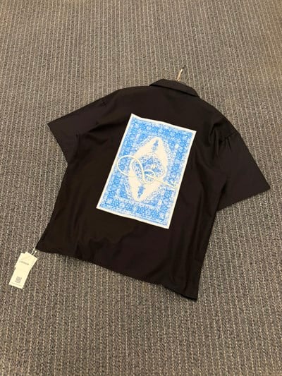 Keten Arka Sırt Baskı Ön Minimal Baskı Oversize Gömlek Siyah