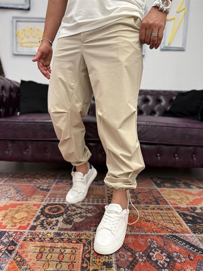 Paraşüt Kumaş Paça Ayarlanabilir Lastikli Jogger Bej