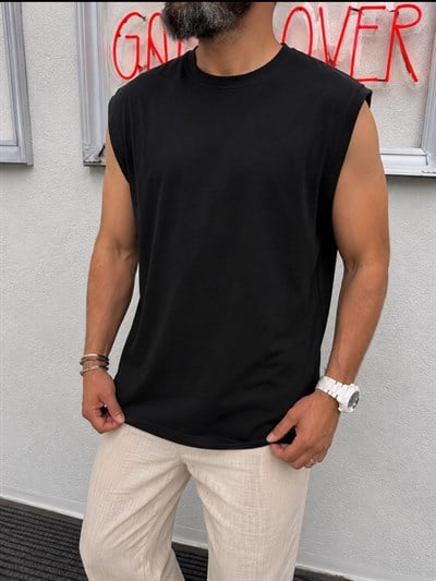 Sıfır Kol Oversize Tişört Siyah