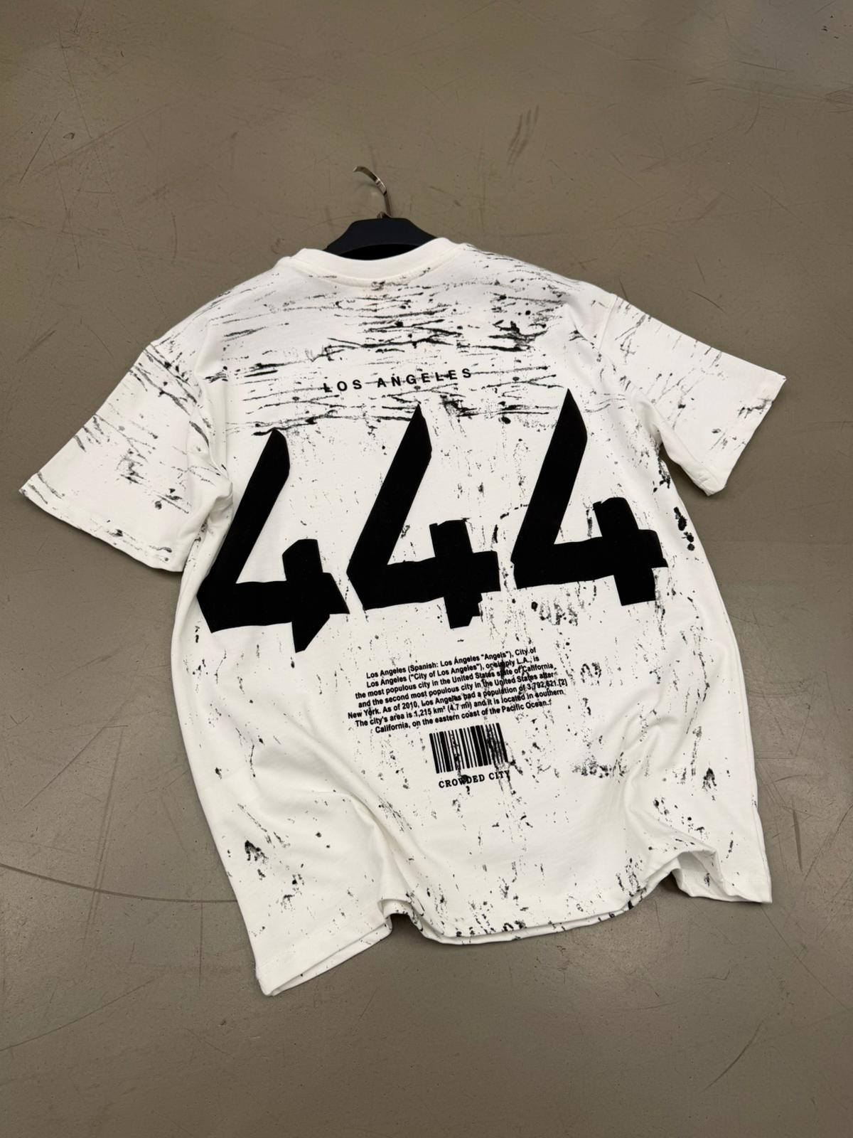 444 Baskı Detaylı Oversize Tişört Beyaz
