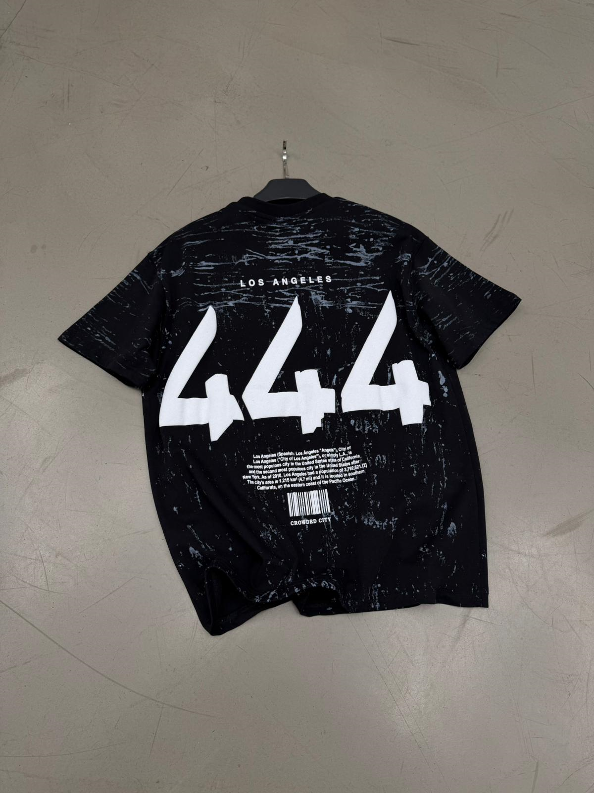 444 Baskı Detaylı Oversize Tişört Siyah