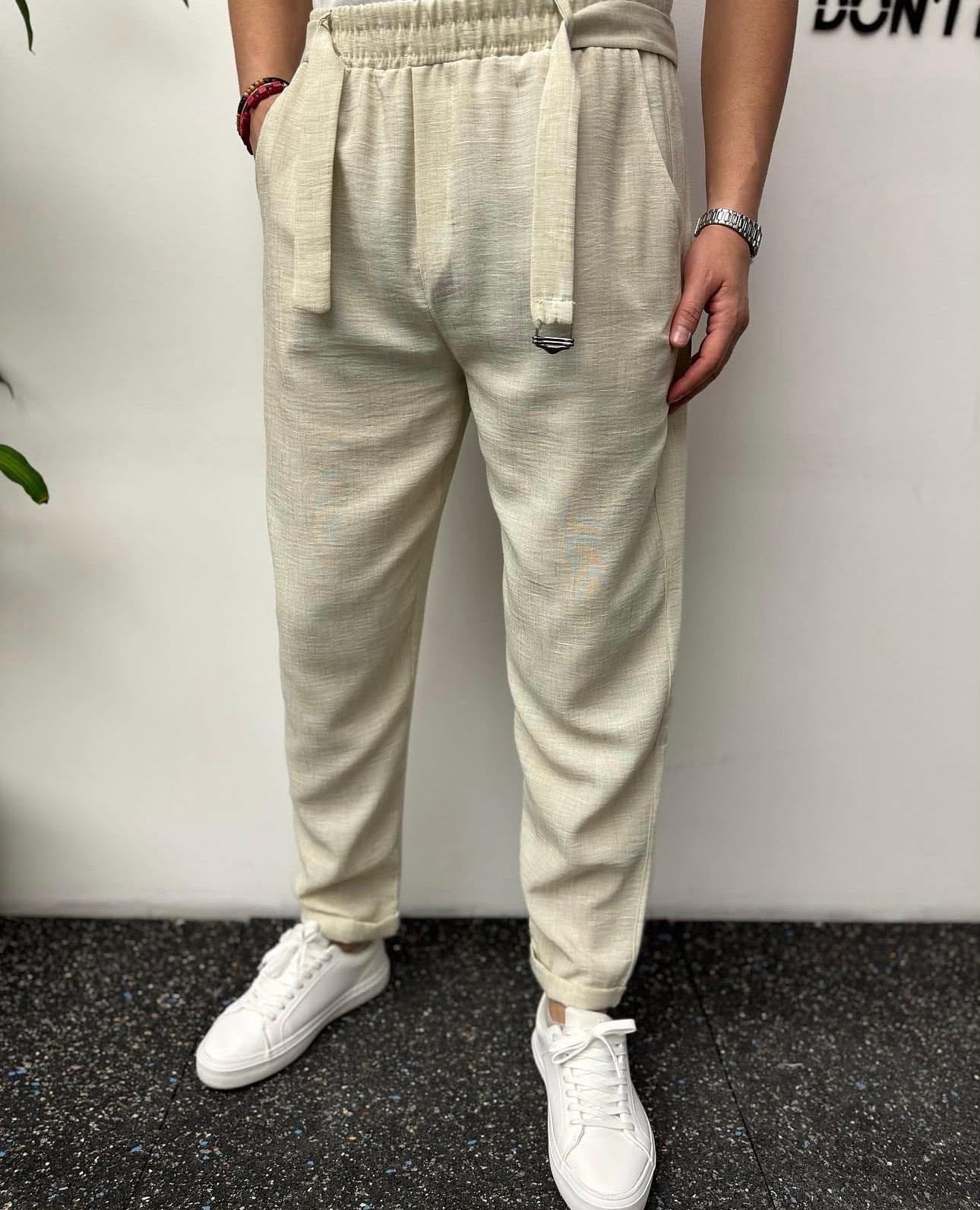 Ayrobin Duble Paça Kemerli Jogger Bej
