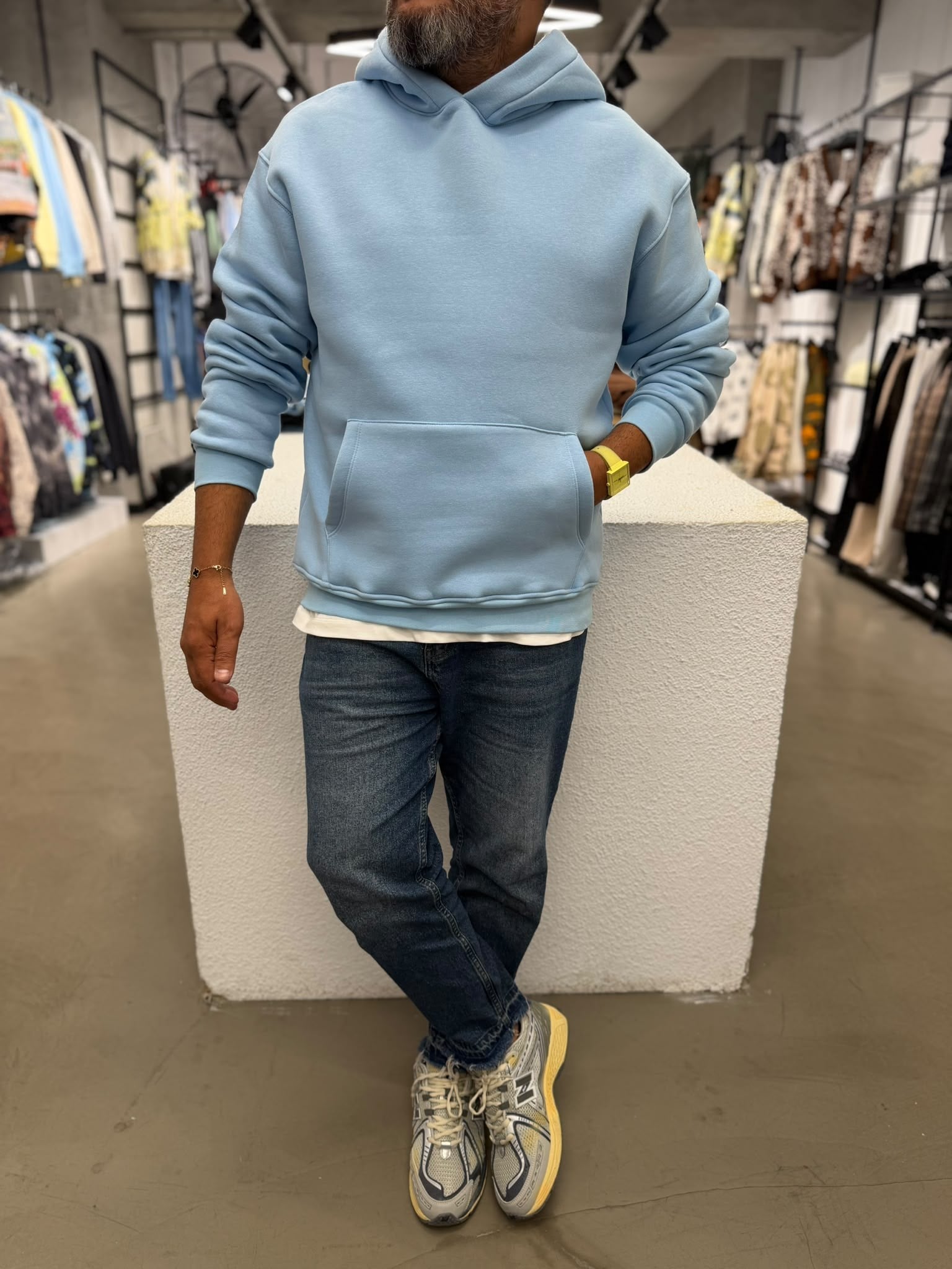 Basic Kapüşonlu Sweatshirt Mavi