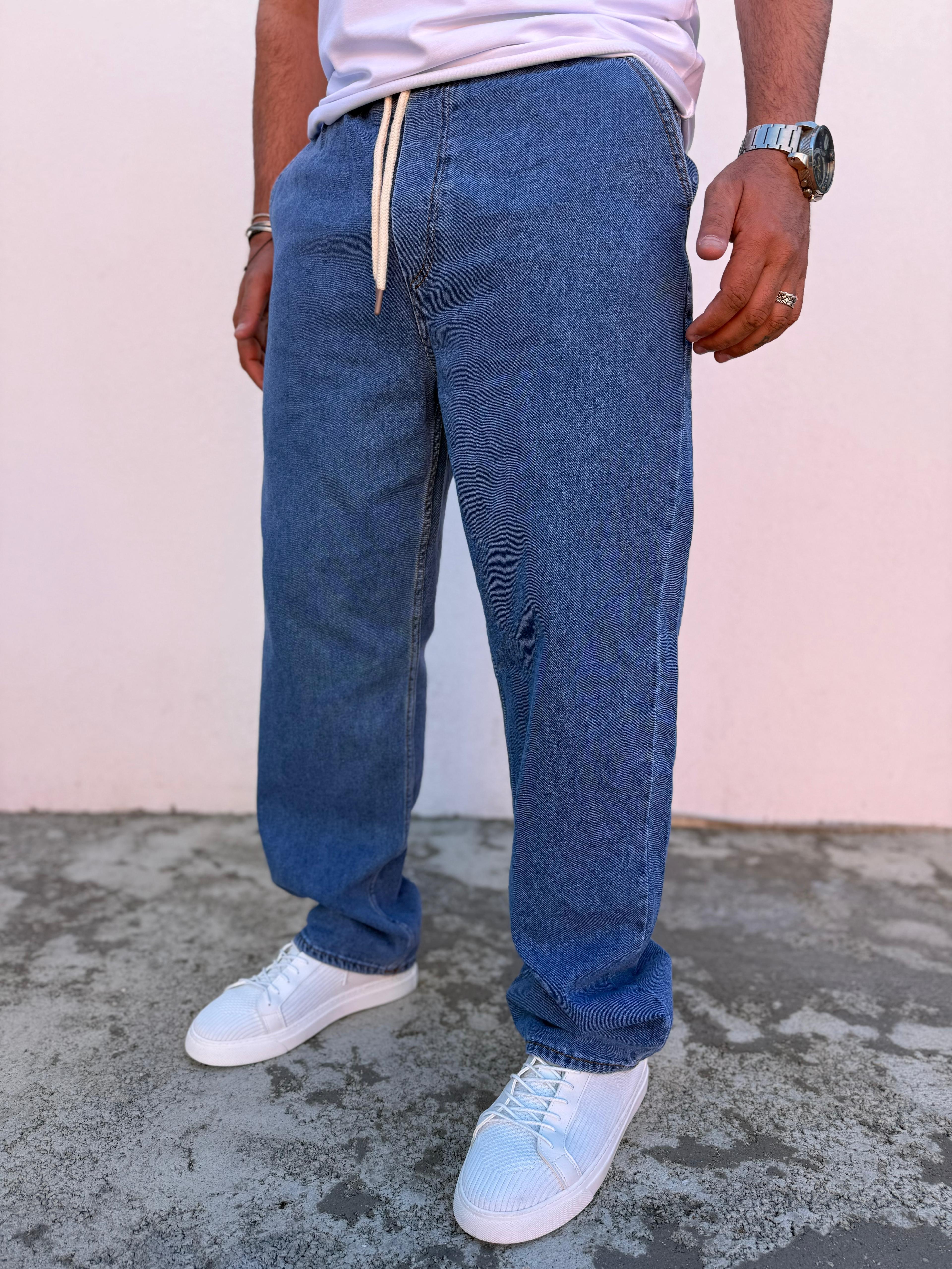 Beli Lastikli Baggy Pantolon Koyu Mavi