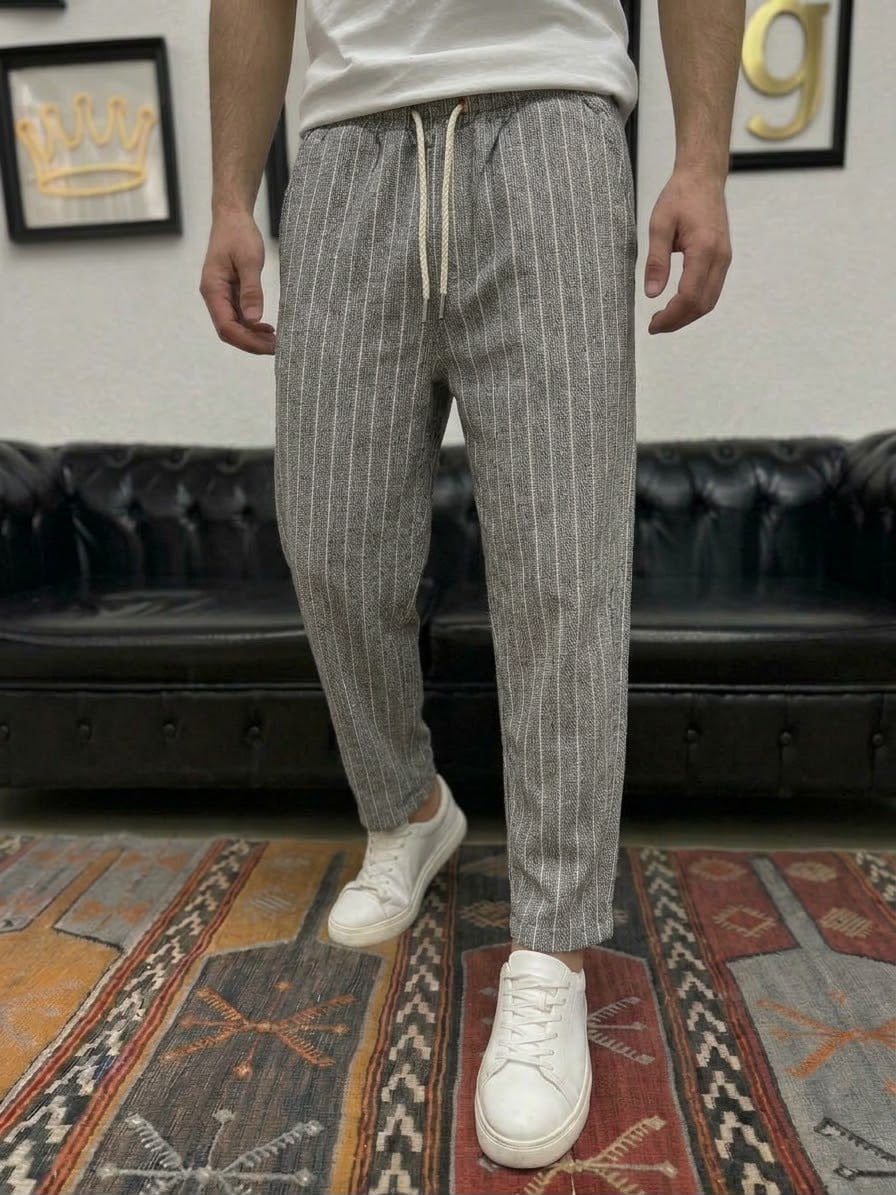 Boyfriend Çizgili Jogger Gri