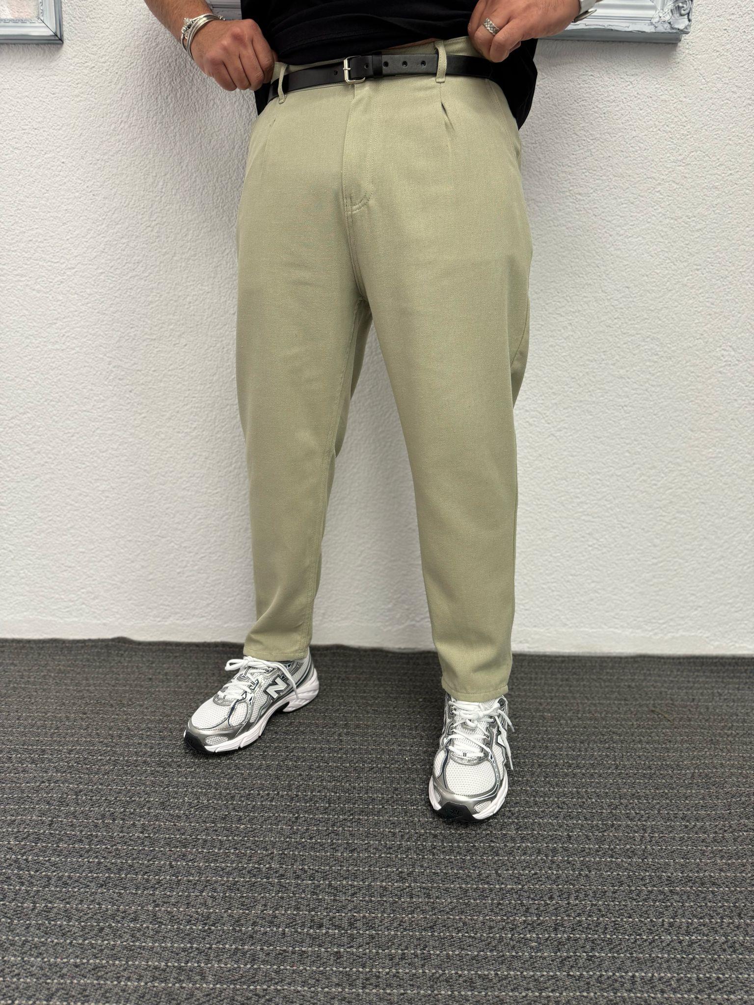 Boyfriend Keten Pileli Mint Yeşil Pantolon