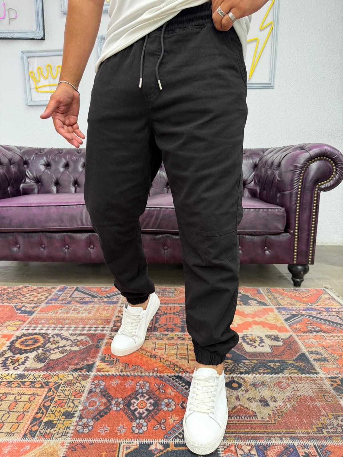 Gabardin Paça Lastikli Jogger Siyah