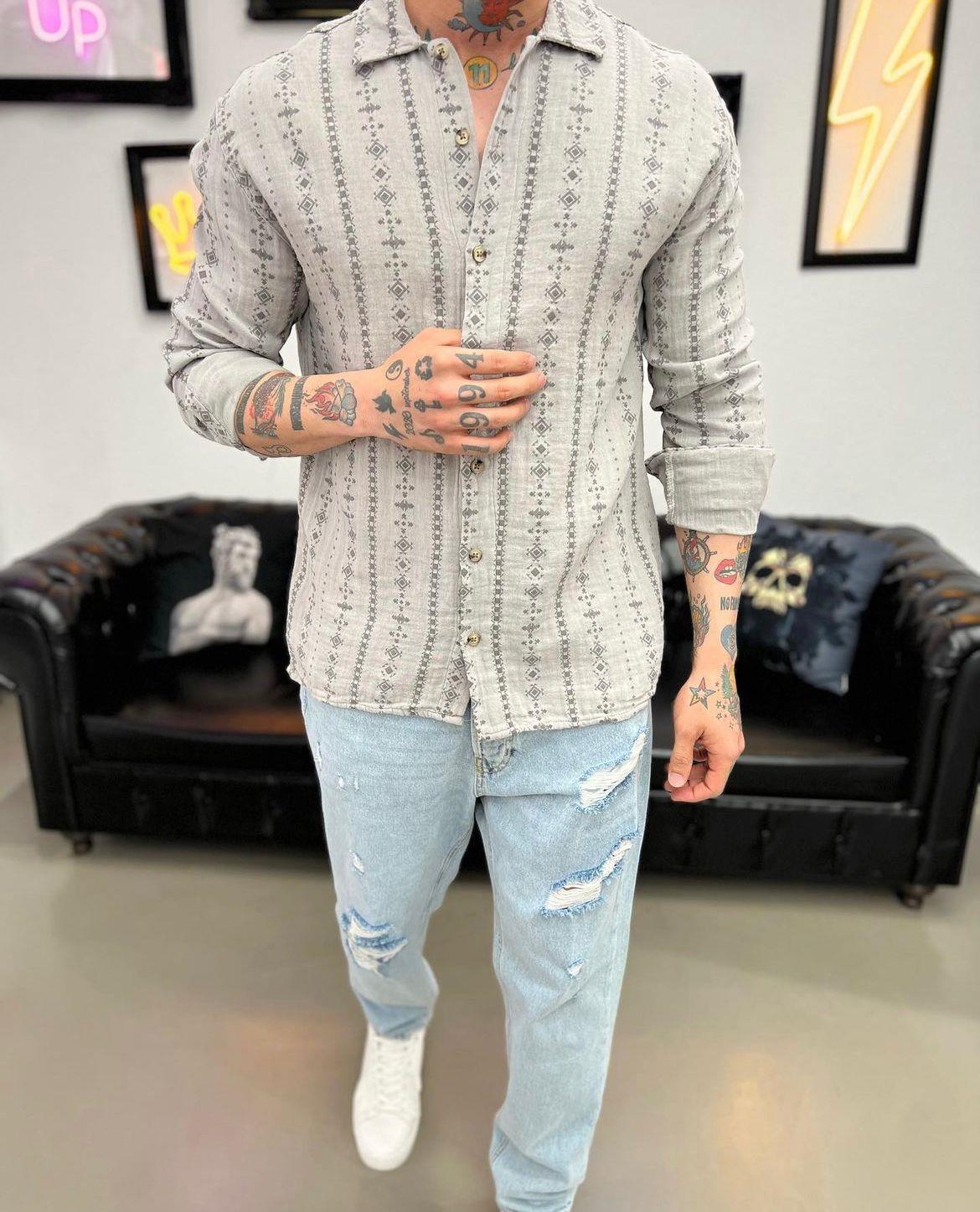 Müslin Keten Oversize Gömlek Gri
