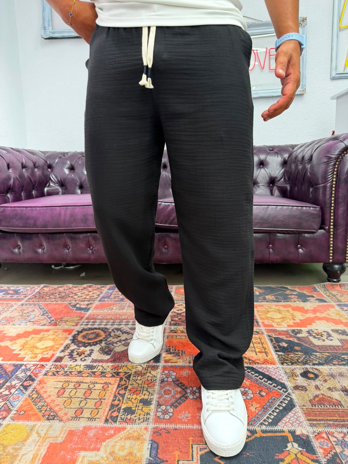 Müslin Kumaş Baggy Pantolon Siyah