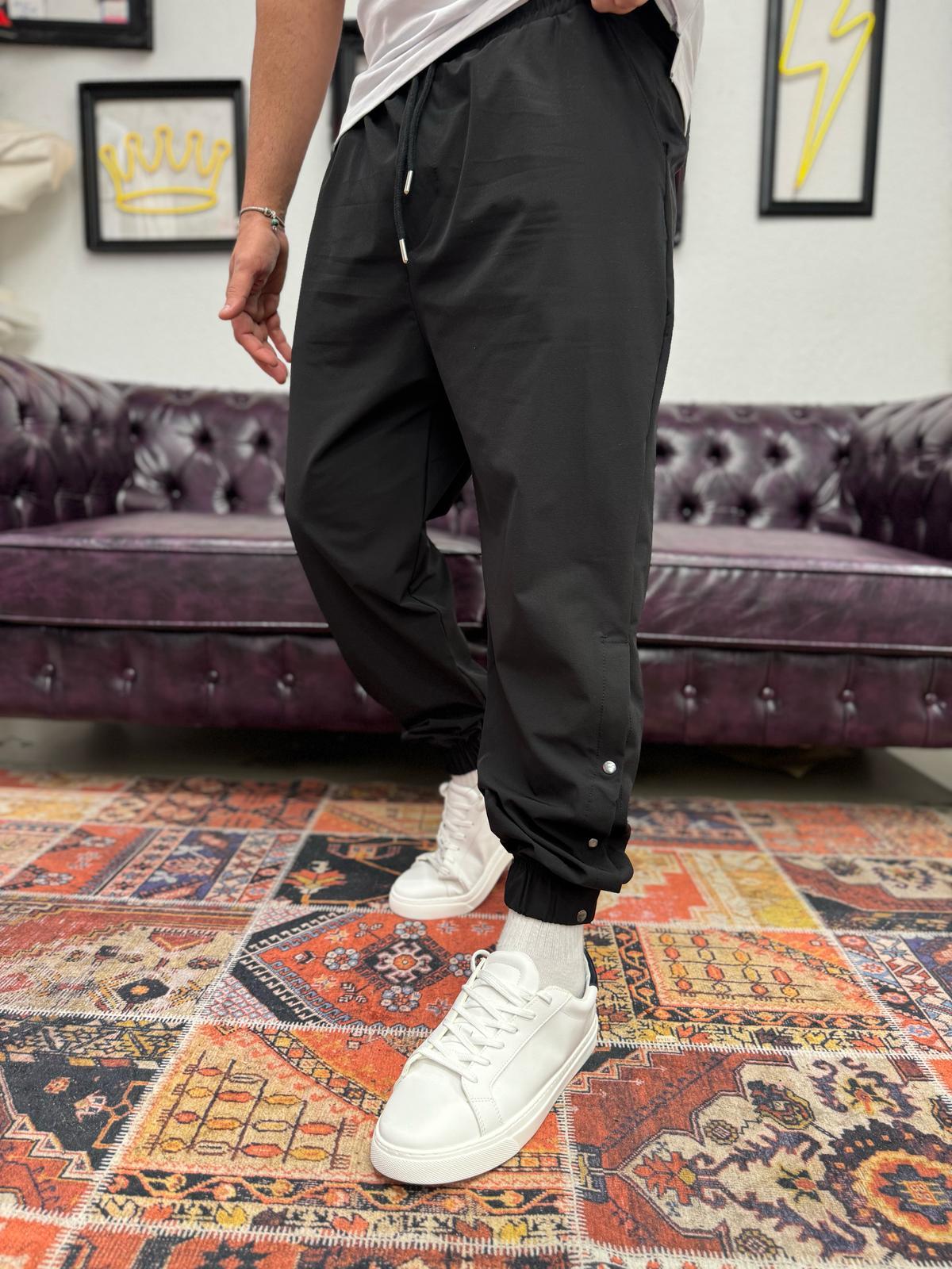 Paça Lastik Likralı Paraşüt Siyah Jogger  Pantolon