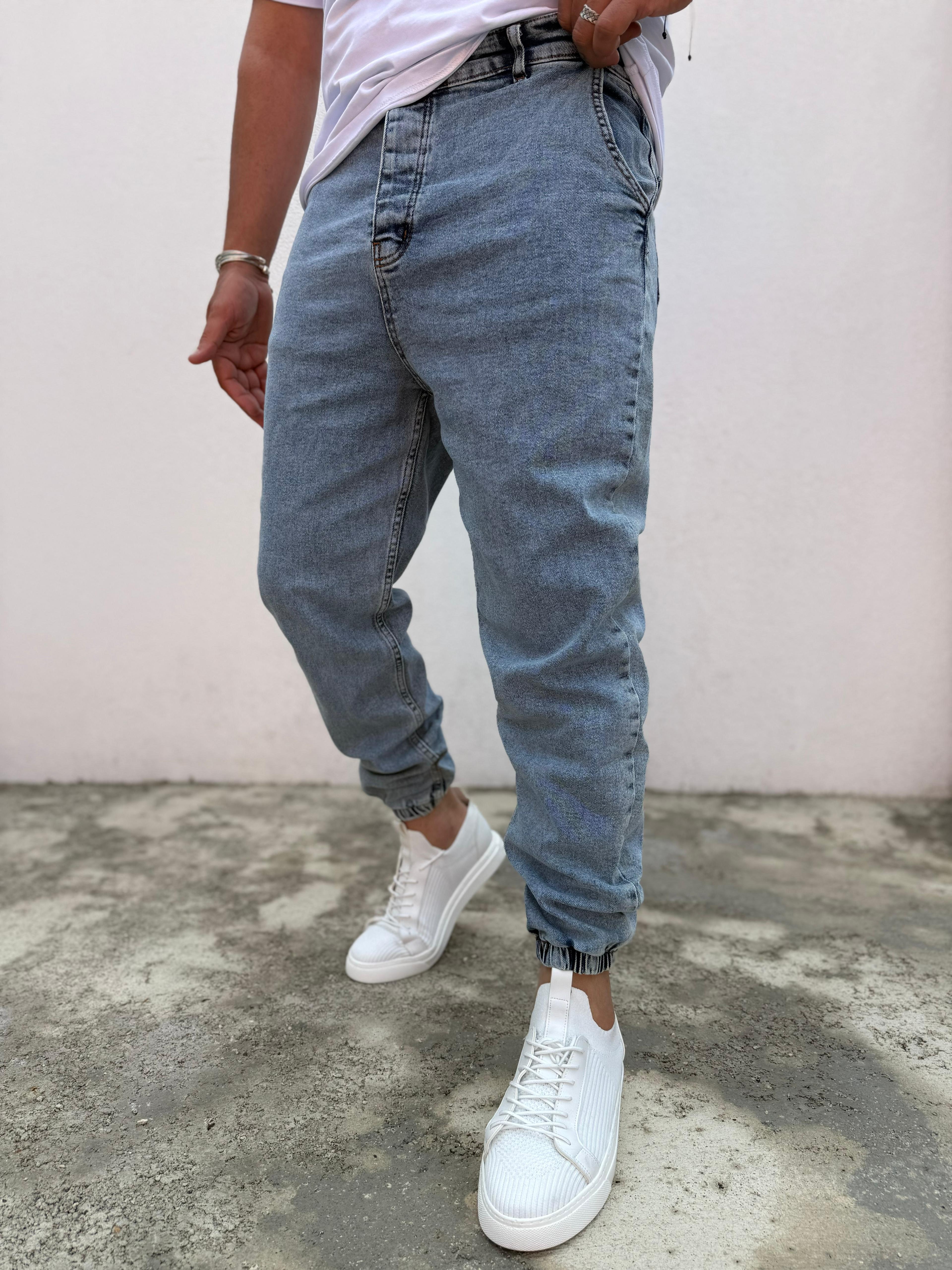 Paça Lastikli Jogger Pantolon Buz Mavi