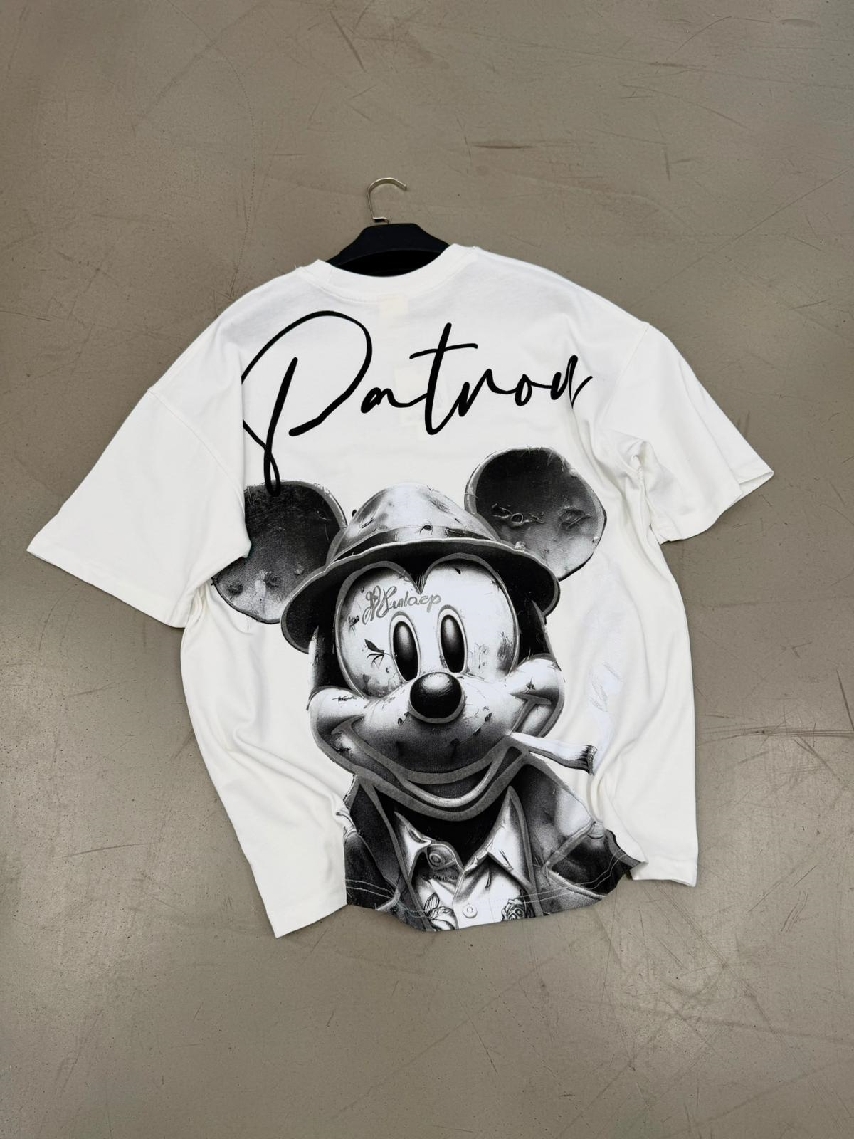 Patron Baskılı Oversize Tişört Beyaz