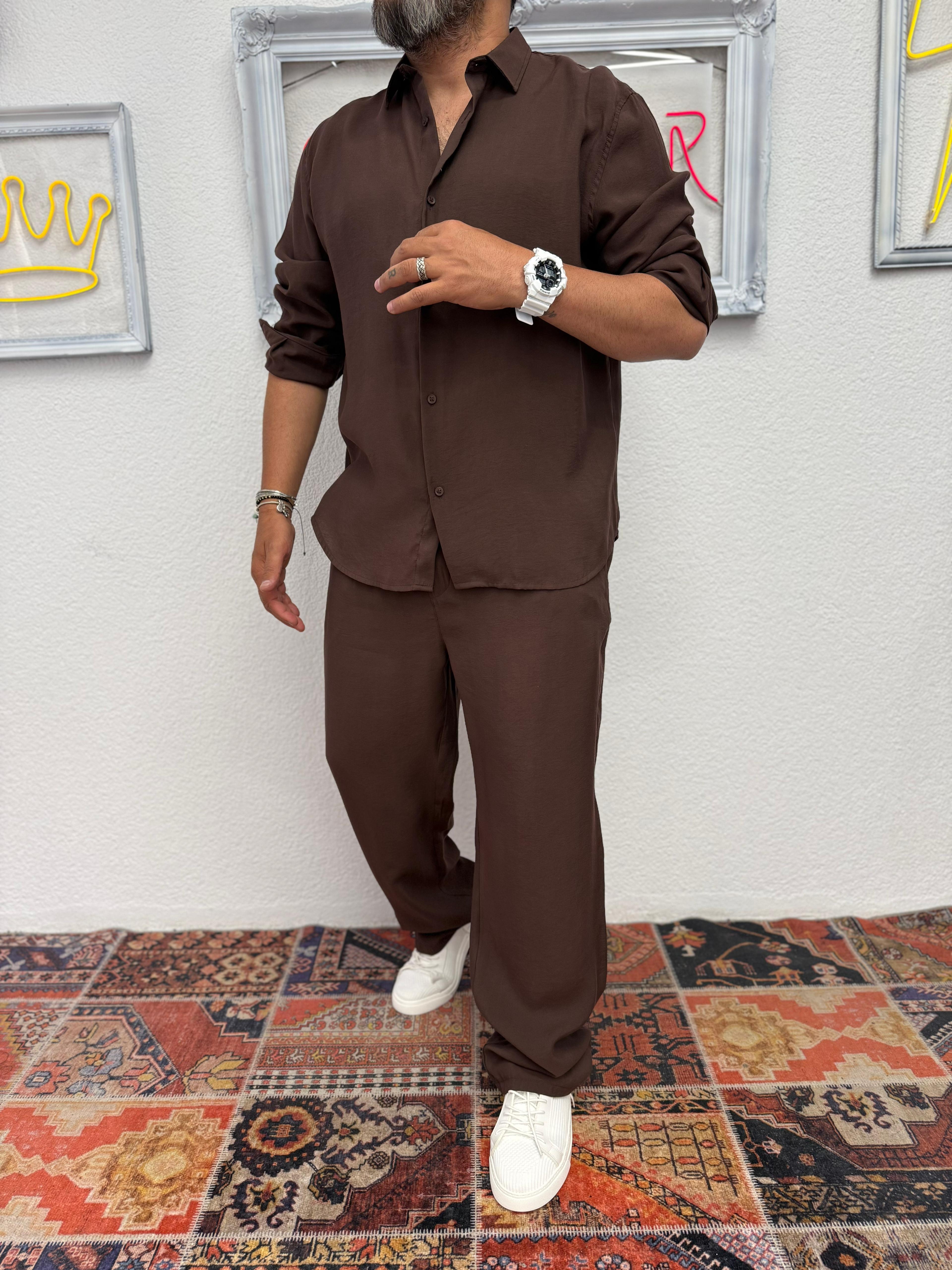 RQ Tensel Takım Oversize Kalıp Kahve