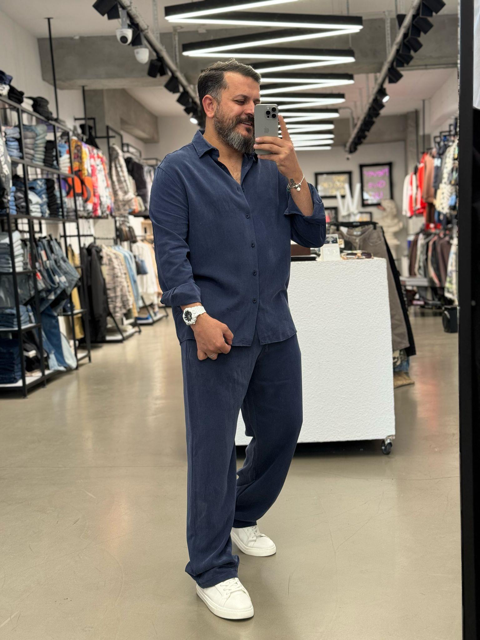 Tensel Kumaş Lacivert  Baggy Oversize Takım 
