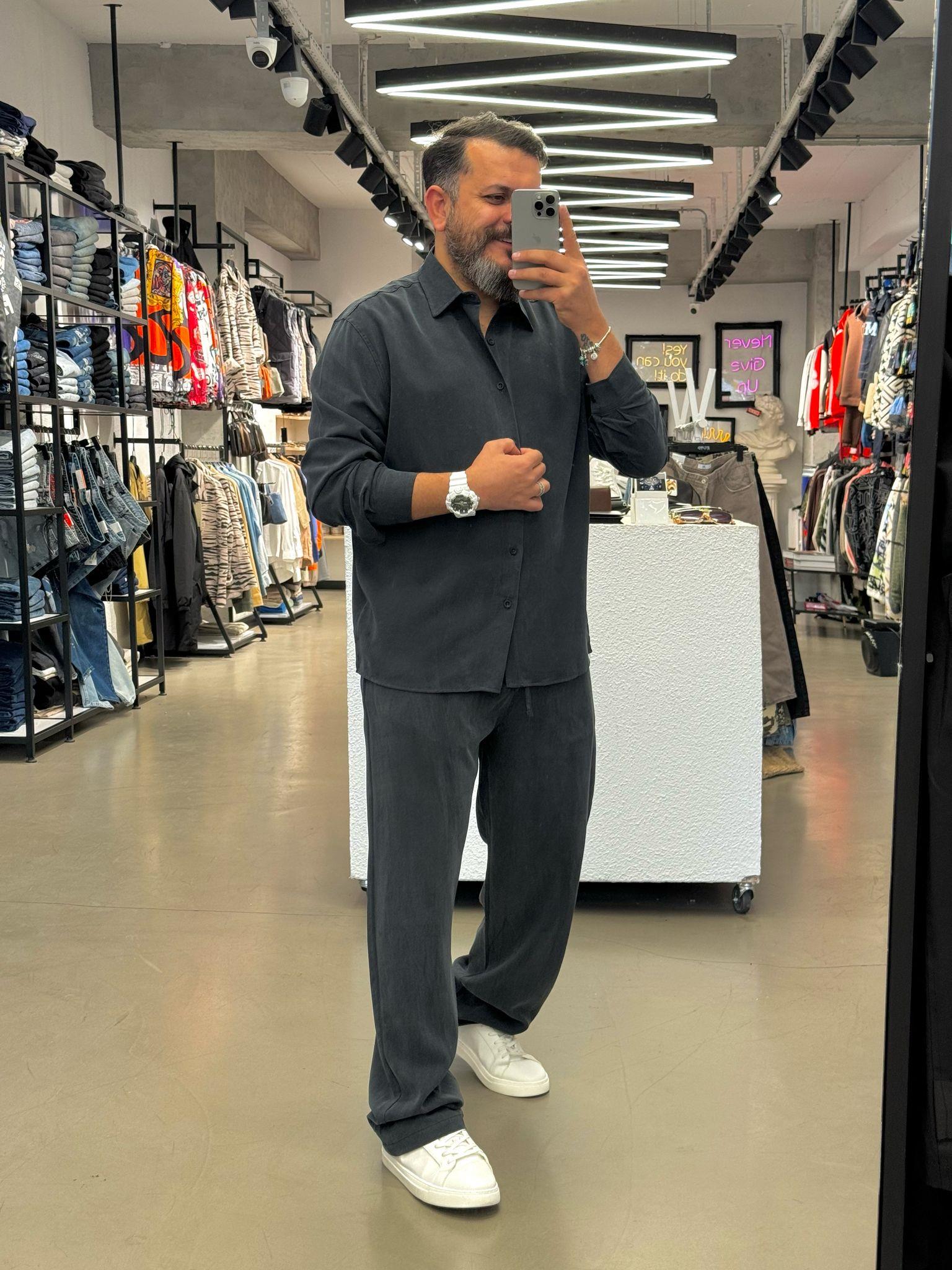 Tensel Kumaş Siyah Baggy Oversize Takım 