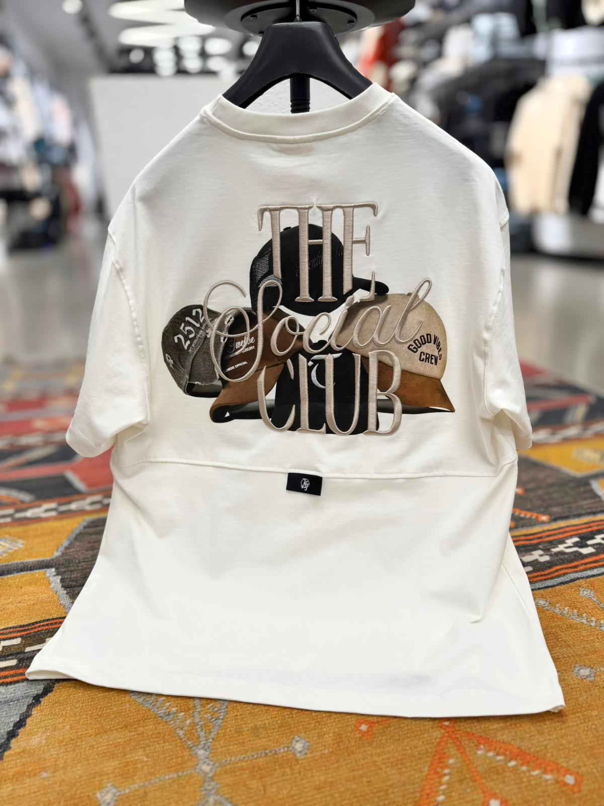 The Club Baskı Nakış Detaylı Oversize Tişört Beyaz