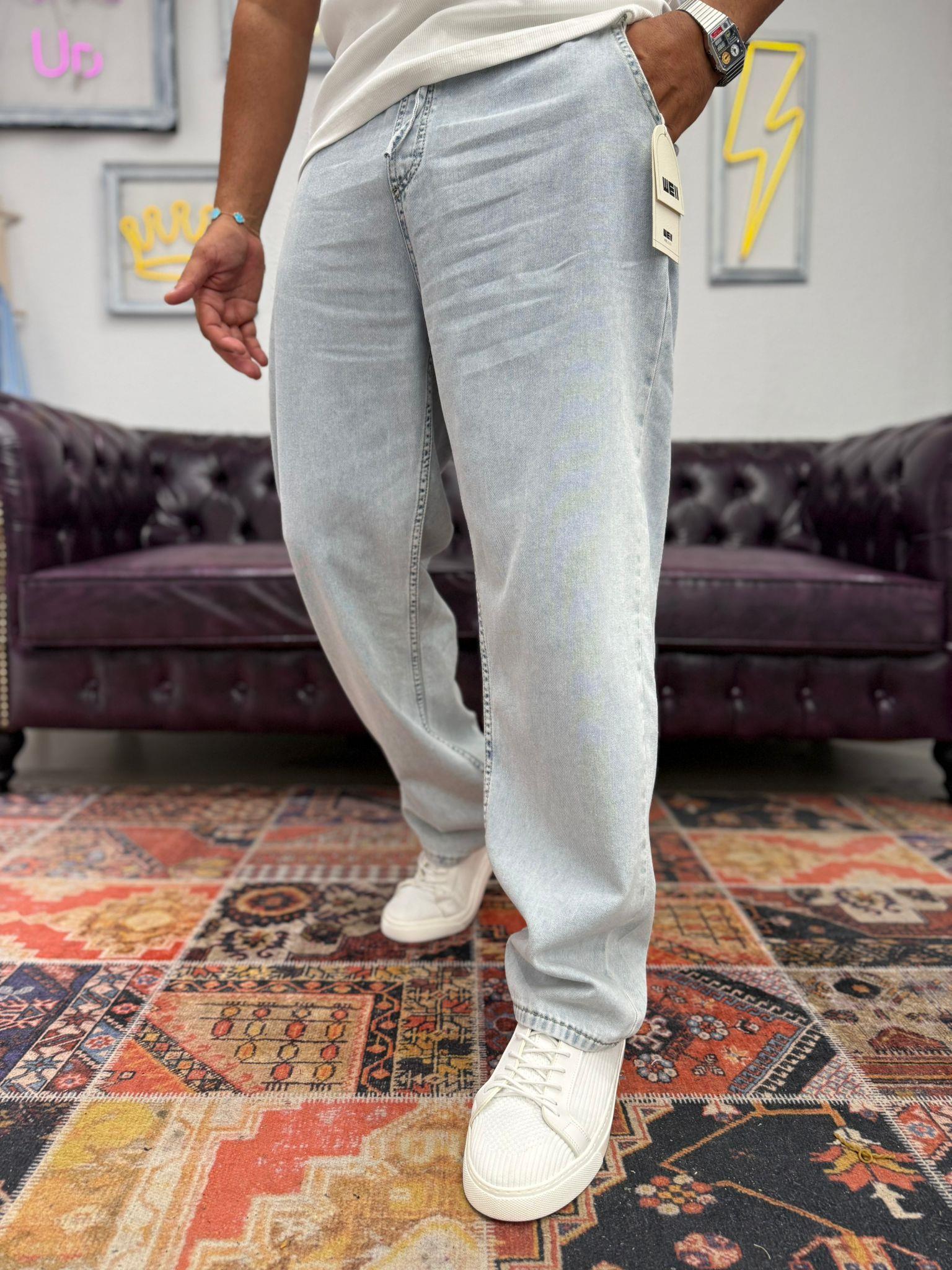 W11 Beli Lastikli Baggy Pantolon Buz Mavi