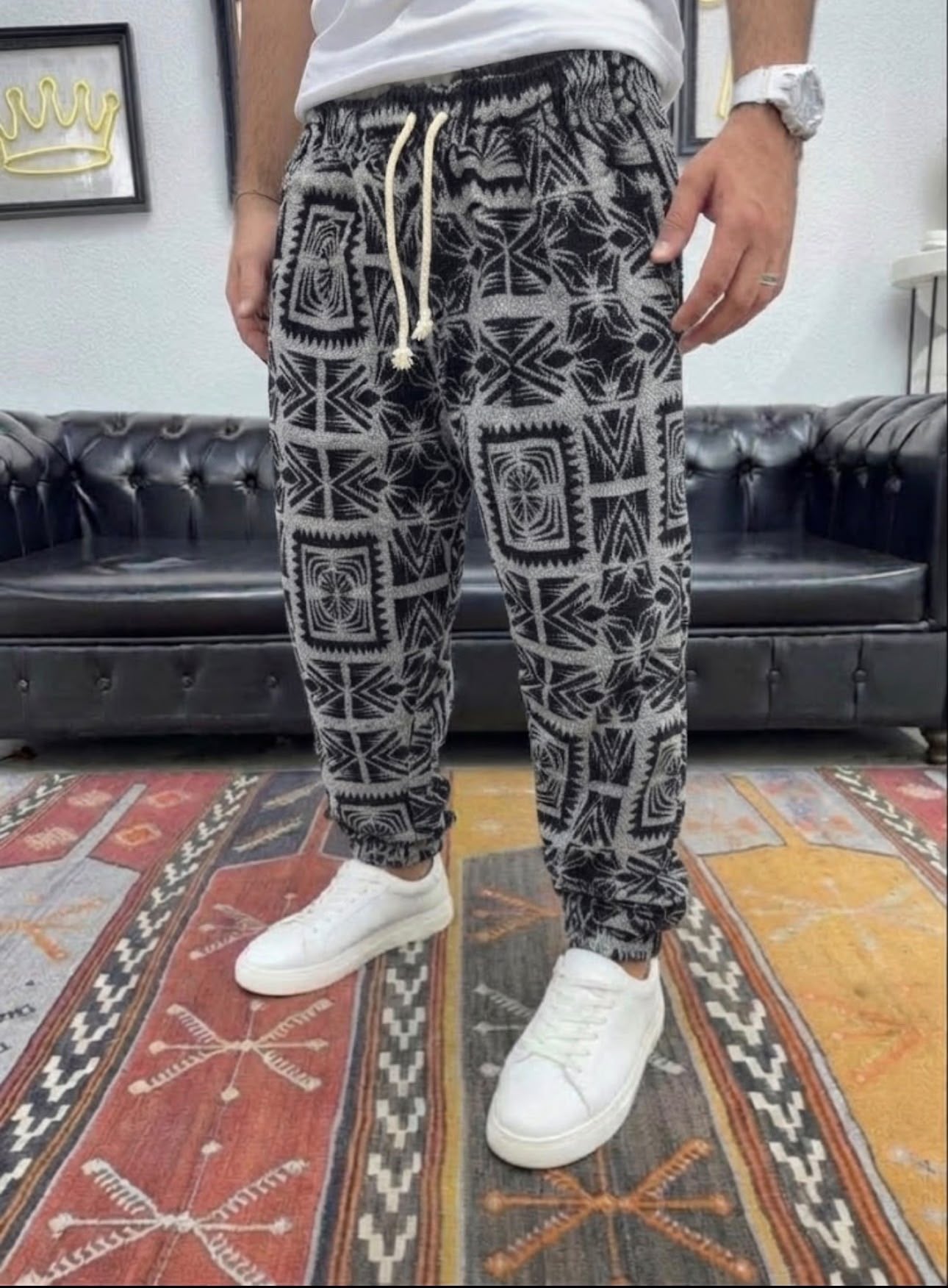 Yarım Şalvar Desenli Füme