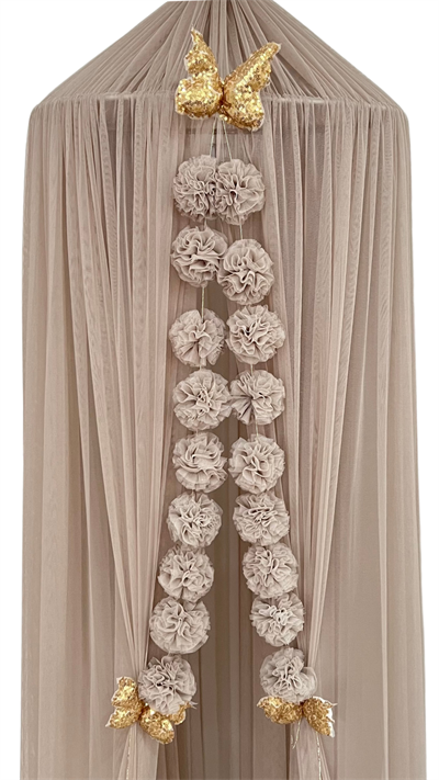 Bej Sıralı Minik Tül ponpon