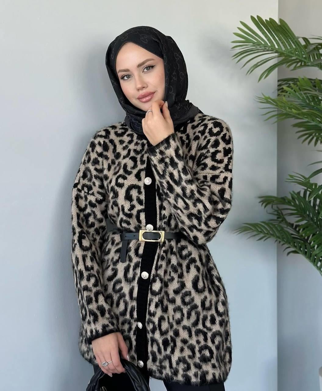 Kadın Oversize Leopar Desenli Hırka